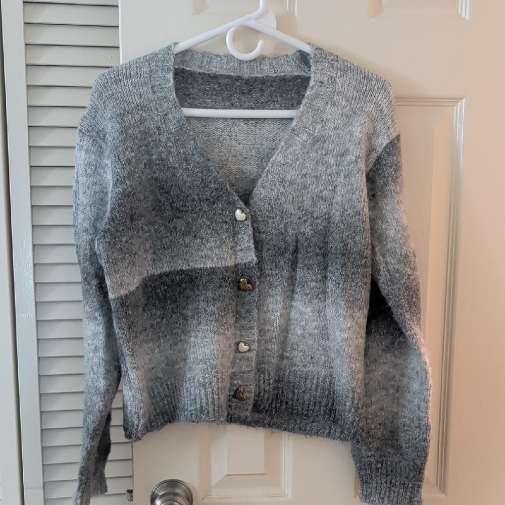 Gray Women's Sweater with Heart Buttons